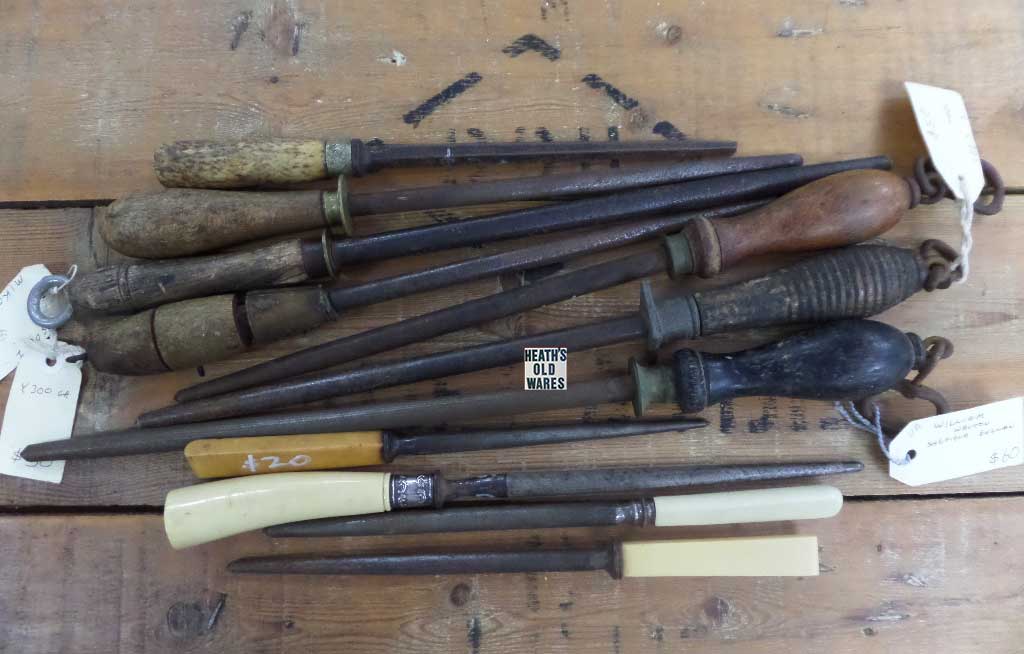 kitchen sharpening steels for sale at Heaths Old Wares, Collectables, Antiques & Industrial Antiques, 19-21 Broadway, Burringbar NSW 2483 Ph 0266771181 open 7 days