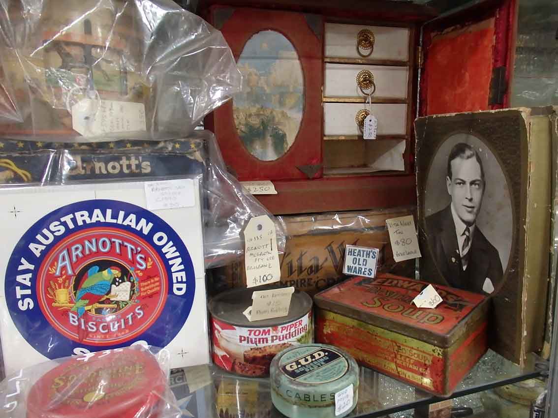 Vintage arnotts and cadbury's packaging for sale at Heaths Old Wares, Collectables & Industrial Antiques, 19-21 Broadway, Burringbar NSW 2483 Ph 0266771181